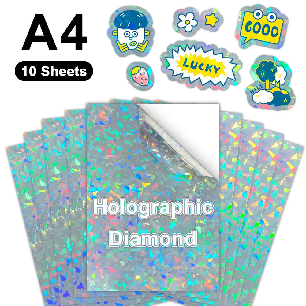10 Sheets A4 Holographic Printable Vinyl Sticker Paper Waterproof Self-adhesive Rainbow Laser Inkjet Stickers For Inkjet Printer