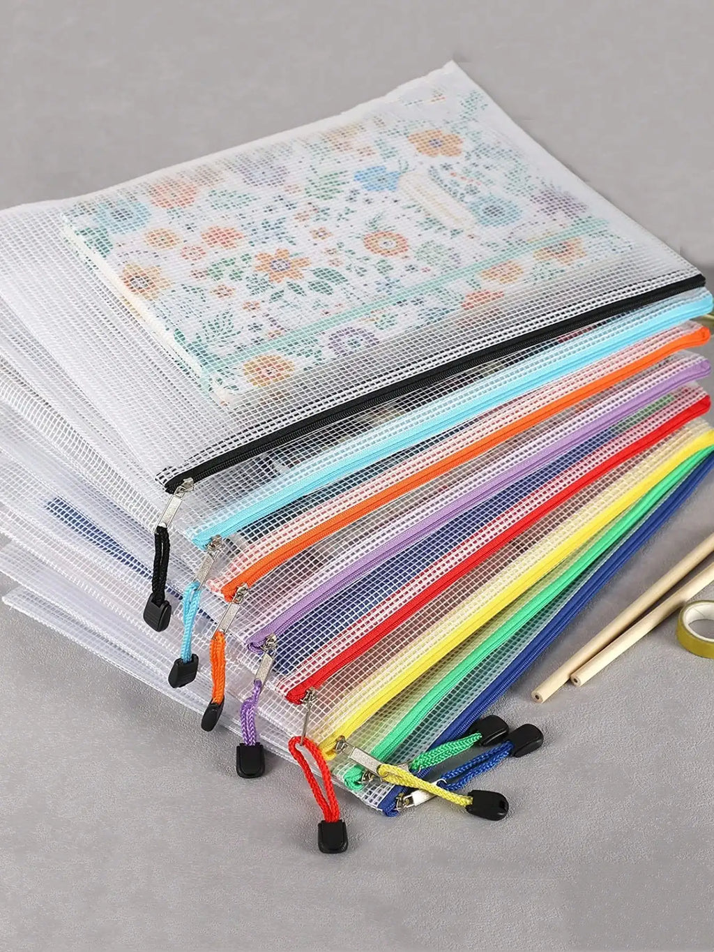 10pcs A4 zipper bag Multi-color waterproof plastic file bag Multi-purpose travel storage office supplies home organizing bag