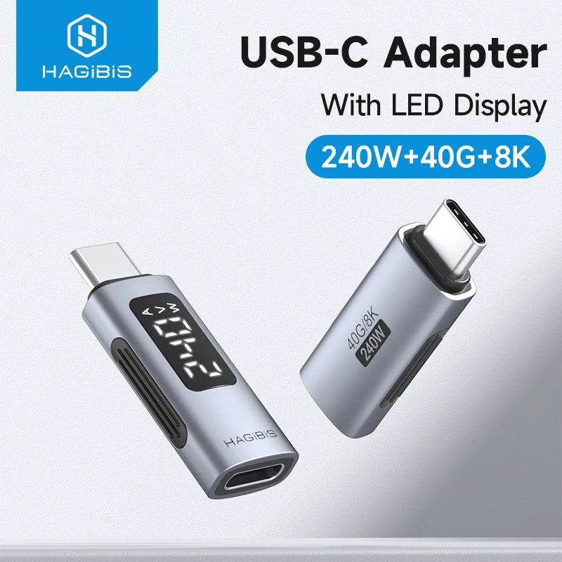 Hagibis LED Display 240W USB C Adapter Type C to USB C USB4 Connector 40Gbps 8K@60Hz for Thunderbolt 4/3 iPhone 15/16/17 Macbook