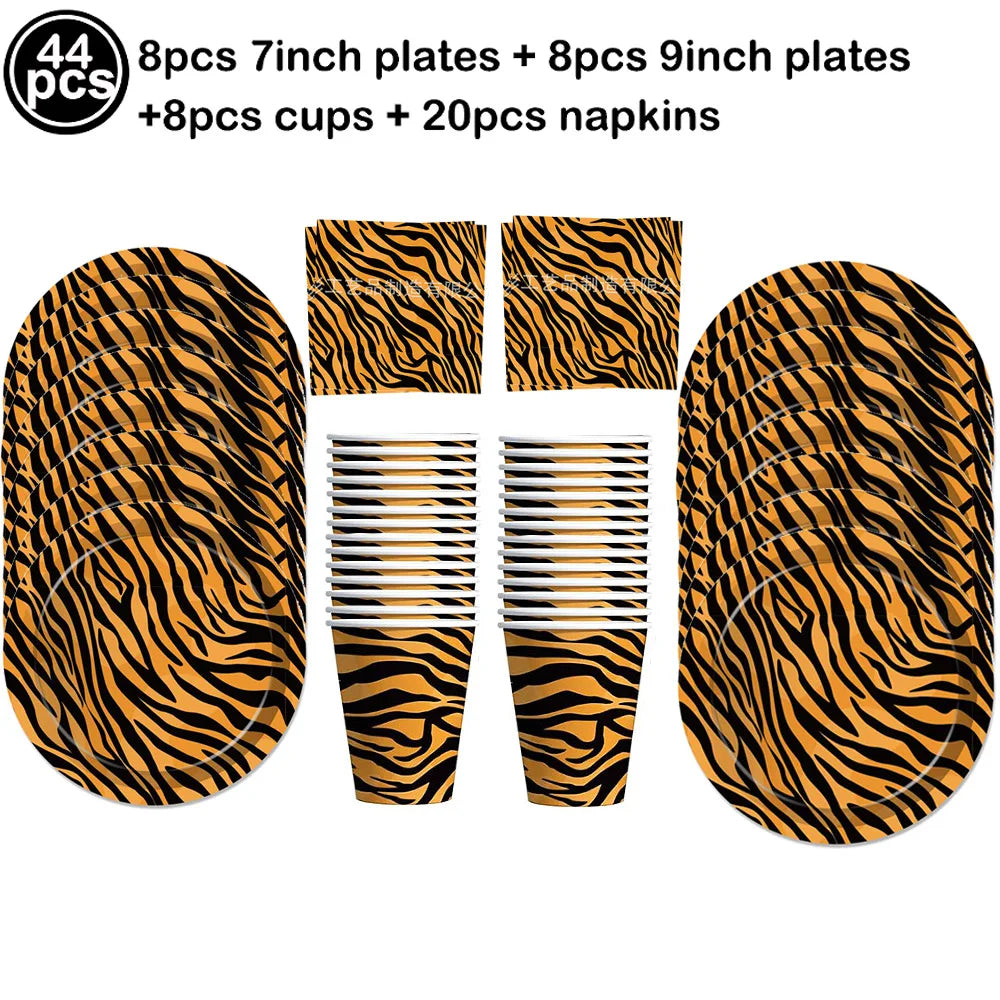 Jungle Safari Wild Animal Party Supplies Disposable Jungle Zoo Animal Print Paper Plates Napkins for Birthday Party Baby Shower
