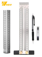 Precision Marking Ruler 200/300/400mm Stainless Steel Marking T-Rule 180mm Angle Ruler Automatic Pencil Scribing Mark Line Gauge