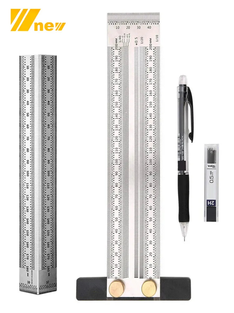 Precision Marking Ruler 200/300/400mm Stainless Steel Marking T-Rule 180mm Angle Ruler Automatic Pencil Scribing Mark Line Gauge