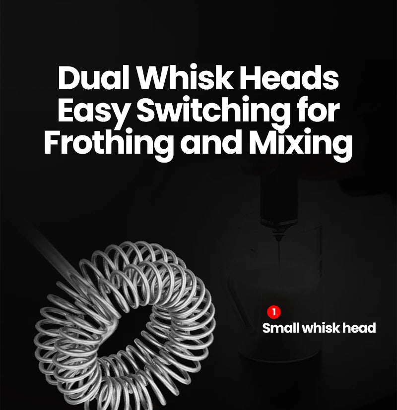 MHW-3BOMBER Electric Milk Frother Dual Whisk Heads Handheld Foam Maker Type-c Rechargeable Coffee Latte Cappuccino Mixer