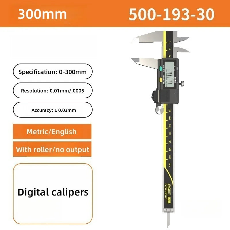 Japan Caliper Stainless Steel Absolute Digital Caliper 500-193-30 Battery Powered Inch/Metric 8" Range -0.001" Hand Tools