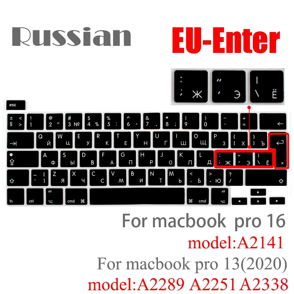 Russian Silicone Keyboard Cover Protector for Macbook Air13/12/15/16Pro Touchbar A2992/A3113/A2941/A1990/A3114/A2289A2337/A2141