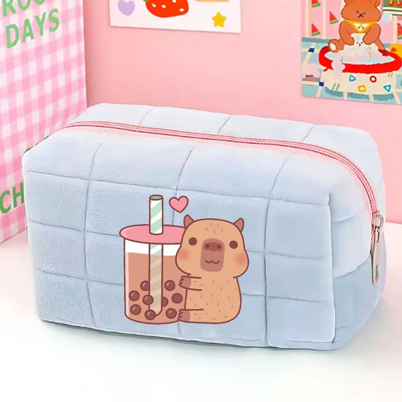 Cute Capybara 1pc pink blue Pillow Design Cosmetic Bag Pencil Case Pen Pouch Large-capacity Student Storage Pencil Case gift