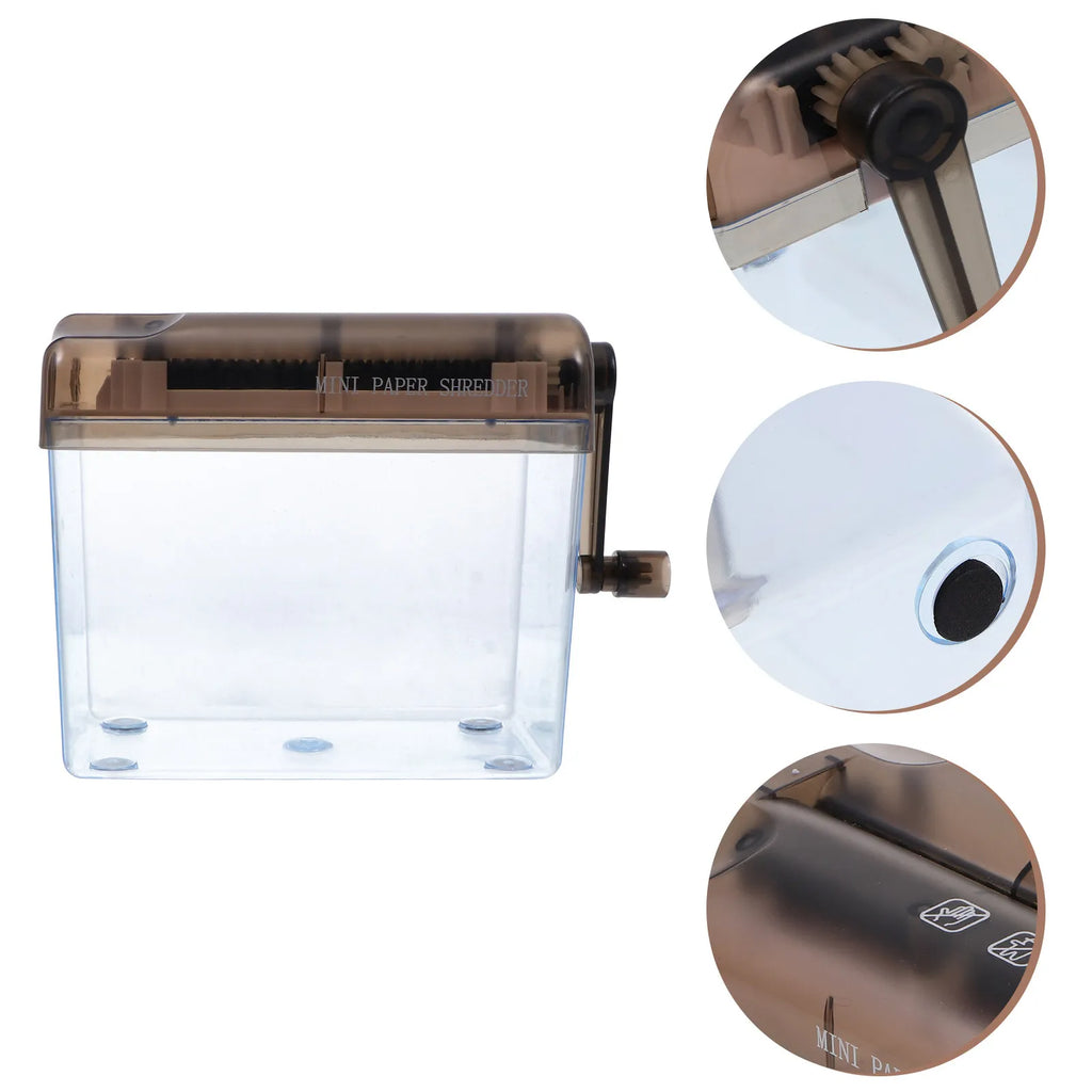 Mini Paper Shredder Manual Hand Crank ABS Cutter with Transparent Dust Box for A4 Documents Office School Desktop Hand Shredder