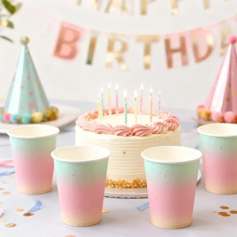 10/20/30PCS Rainbow Gradient Disposable Paper Cups Suitable for Birthday Wedding Baby Shower  Dessert Milkshake Cold Drink Cup