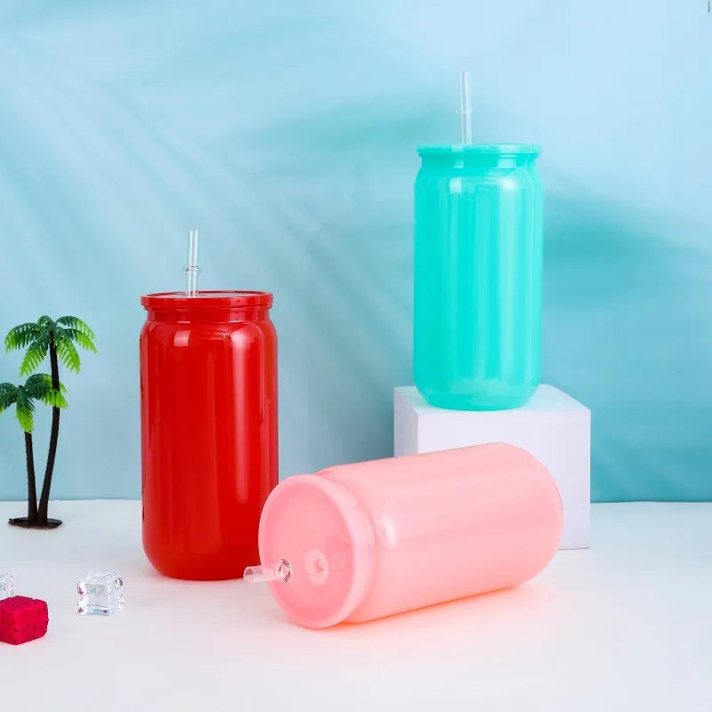 Transparent Straw Colored Plastic Cup Eco-Friendly Straw Cup Portable Water Bottle With Lid For Cold Milk Drinks Straw Material