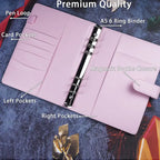A5 Notebook Photocard Binder with 4 Pockets Sleeves, 6 Ring  PU Leather Binder Loose Leaf Personal Organizer Photo Binder Book