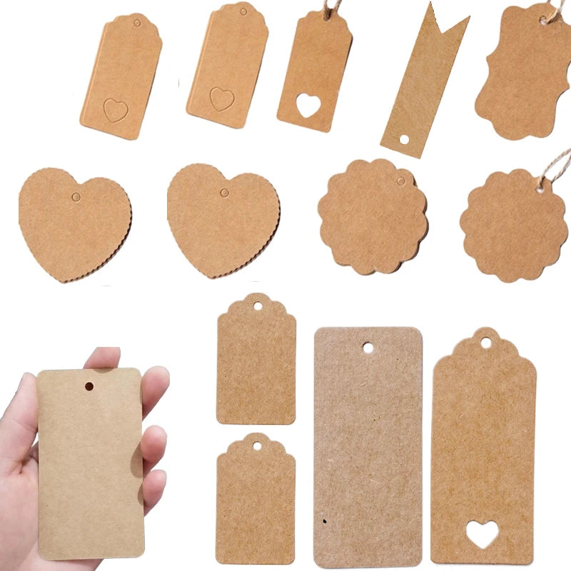 50PCS DIY Kraft Paper Tags Label Paper Price Tag Name Vintage Wedding Hanging Tag  Wrap Gift Wrapping Blank Label Crafts