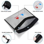Fireproof & Waterproof Bag, File Storage Bag with Zipper Reusable Pouch for Certificates, Money, Cards (Black, Silver)