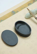 She Inkstone with Lid Antique Chinese Ink Stone for Calligraphy Writing and Traditional Painting Practice Natural Rock Inkstone