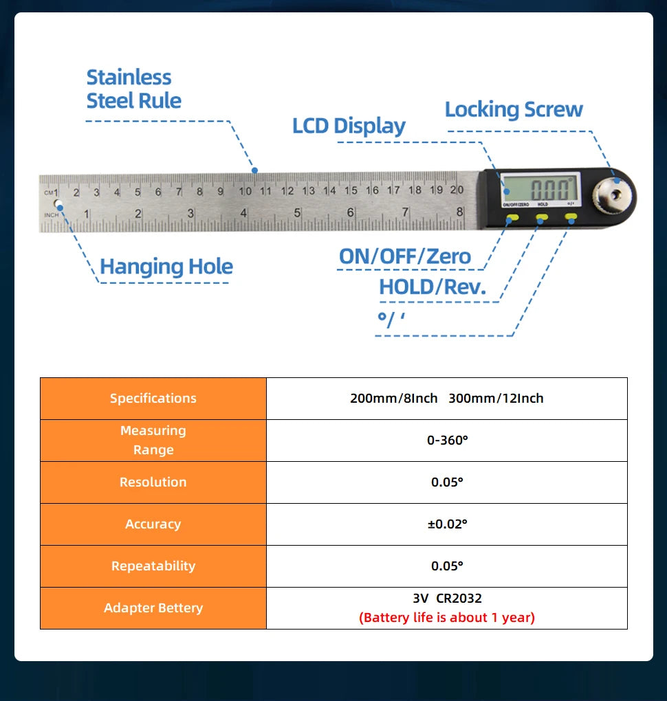 Protractor Digital Goniometer Electronic Digital Angle Gauge Angle Finder Metal Angle Ruler Digital Angel Meter Carpentry Tools