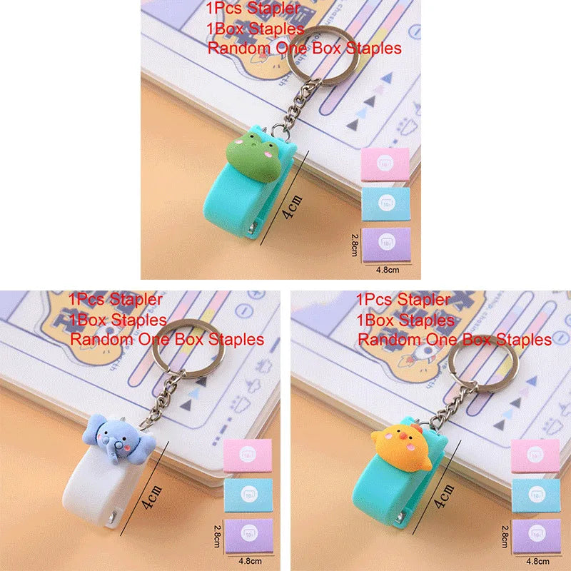 1-3sets Portable Cartoon Animal Mini Trumpet Stapler Paper Binder Stationery Staples Office Binding Tool School Kawaii Supplies
