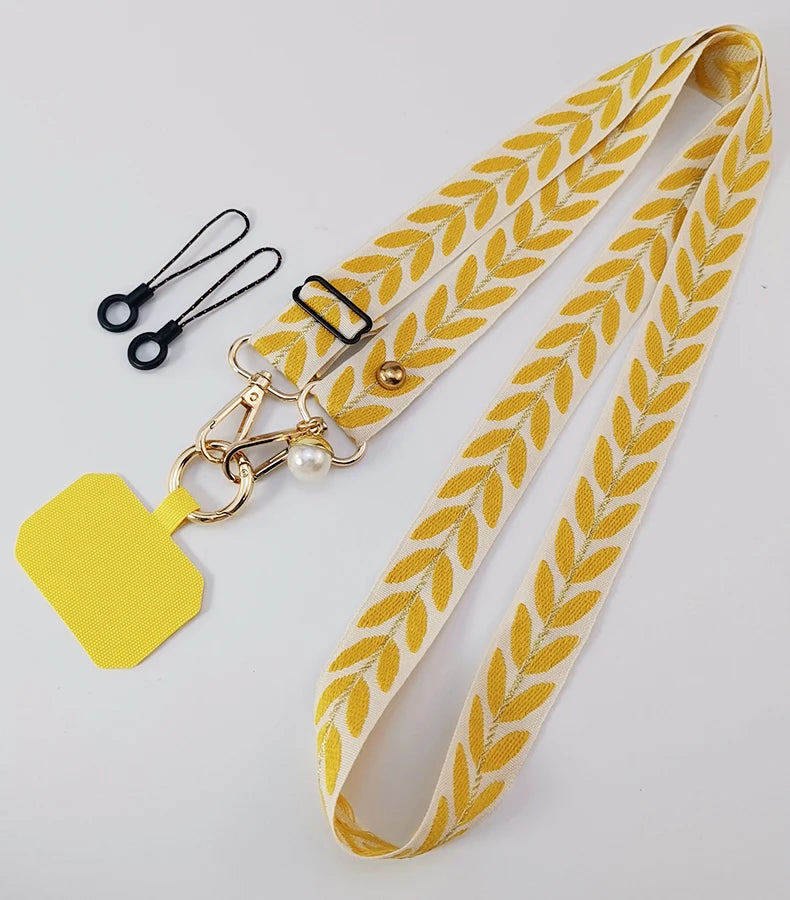 Adjustable Crossbody Long Mobile Phone Lanyard Wide Cloth Neckband Strap Rope Women's Pearl Hanging Ornaments Anti-Lost Lanyard