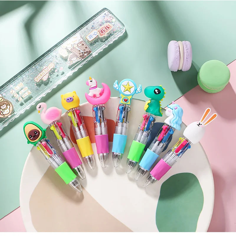 Cute Mini 4-Color Ballpoint Pens (10-Pack/20-Pack), Cartoon-Themed Diary Pens, 4-Color Retractable Ballpoint Pens, Stationery