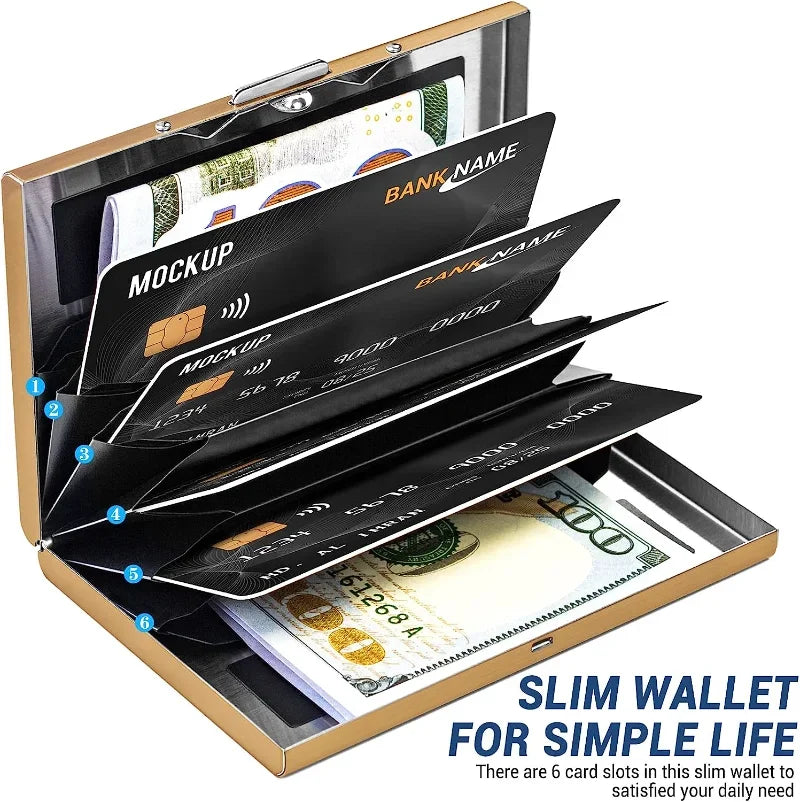 Anti-Scan RFID Blocking Card Holder - Aluminum Metal Wallet for 6 ID/Bank Cards Business Credit Card Case with Secure Protection