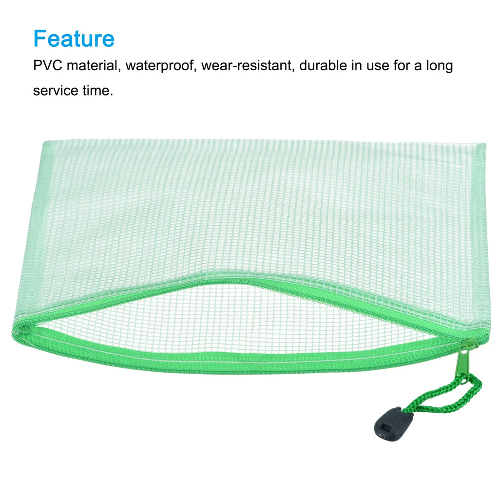 6Pcs Waterproof PVC Mesh Zipper Pouch A5/A6/B6/B8 Size File Document Pockets Bill Bags Folders for Office Home Stationery Supply