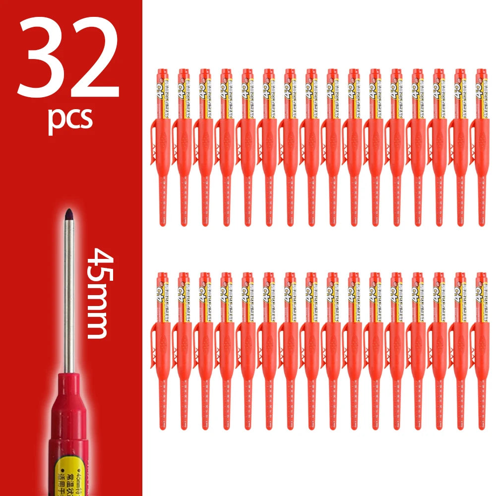 4-60Pcs 45mm Long Nib Head Carpenter Pen Deep Hole Marker Pens Black/Blue/Red/White for Measuring Woodworking Hand Tools