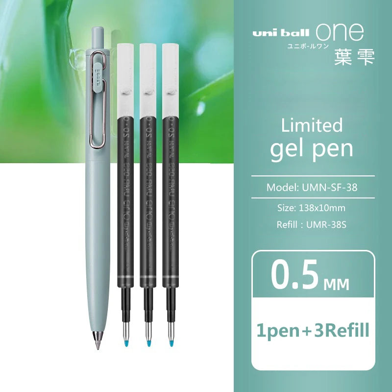 1+3 Refill Japan UNI Gel Pen Small Thick Core 0.38mm Smooth Quick Dry UMN-SF-38 Upgrade UniBall One Black School Supplies