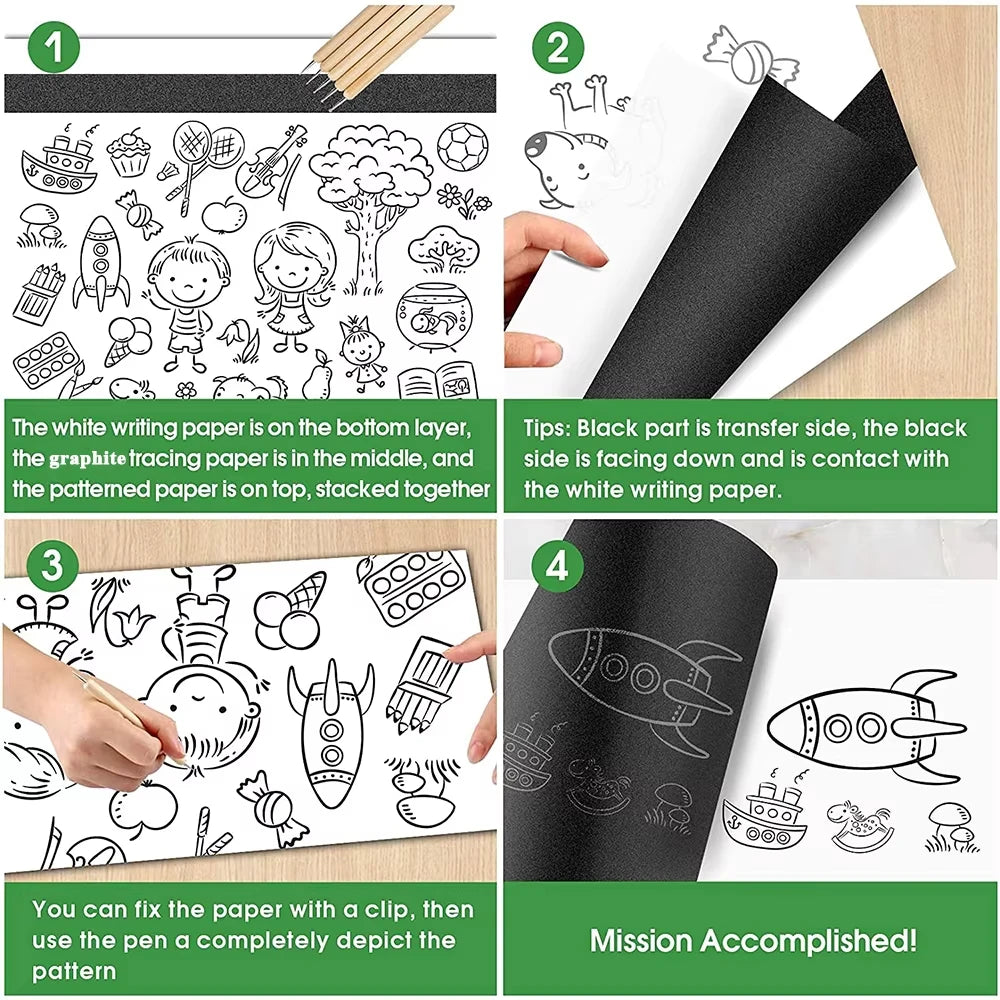 100pcs A4 Graphite Transfer Paper Tracing Painting Sheets Blue Copy Graphite Paper for Drawing Patterns Sketch Canvas Fabric
