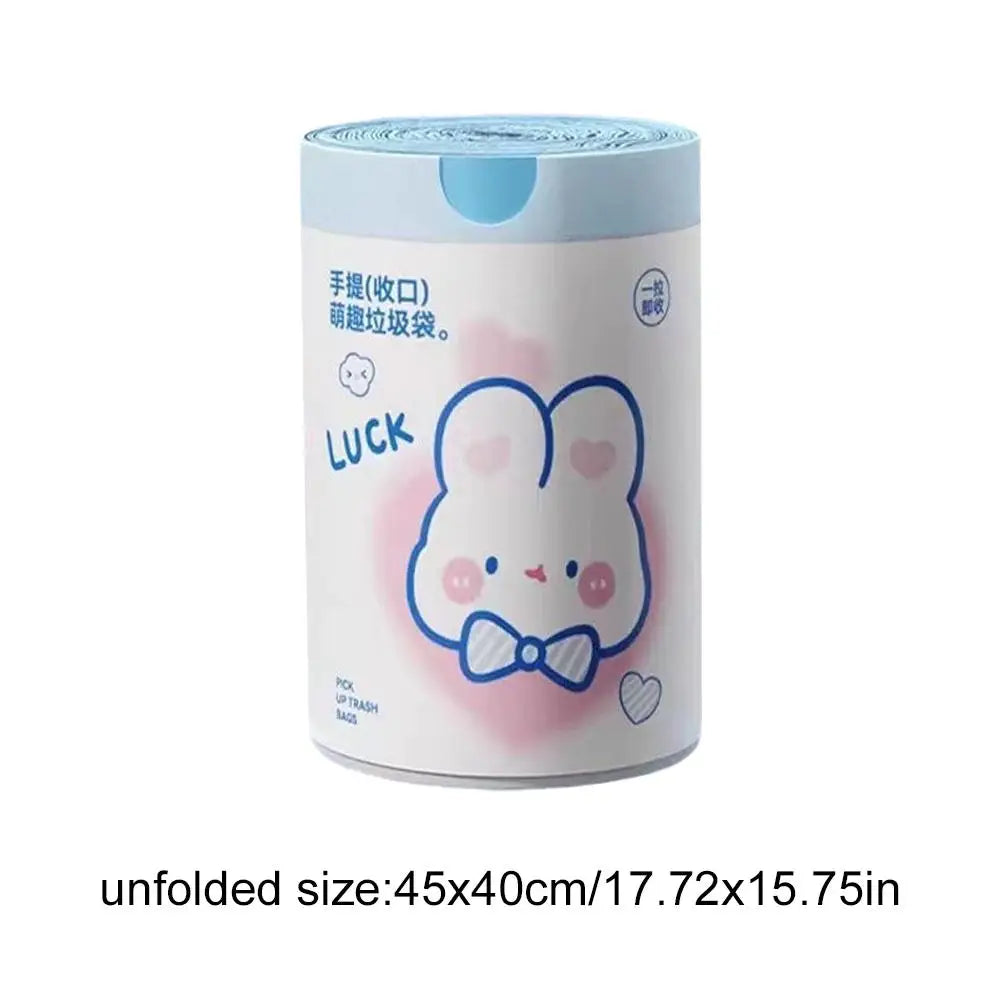 1 roll 100pcs blue rabbit garbage bag Portable Printed Thickened Garbage Bags, Stylish Blue Heart & Rabbit Drawstring Trash Bags