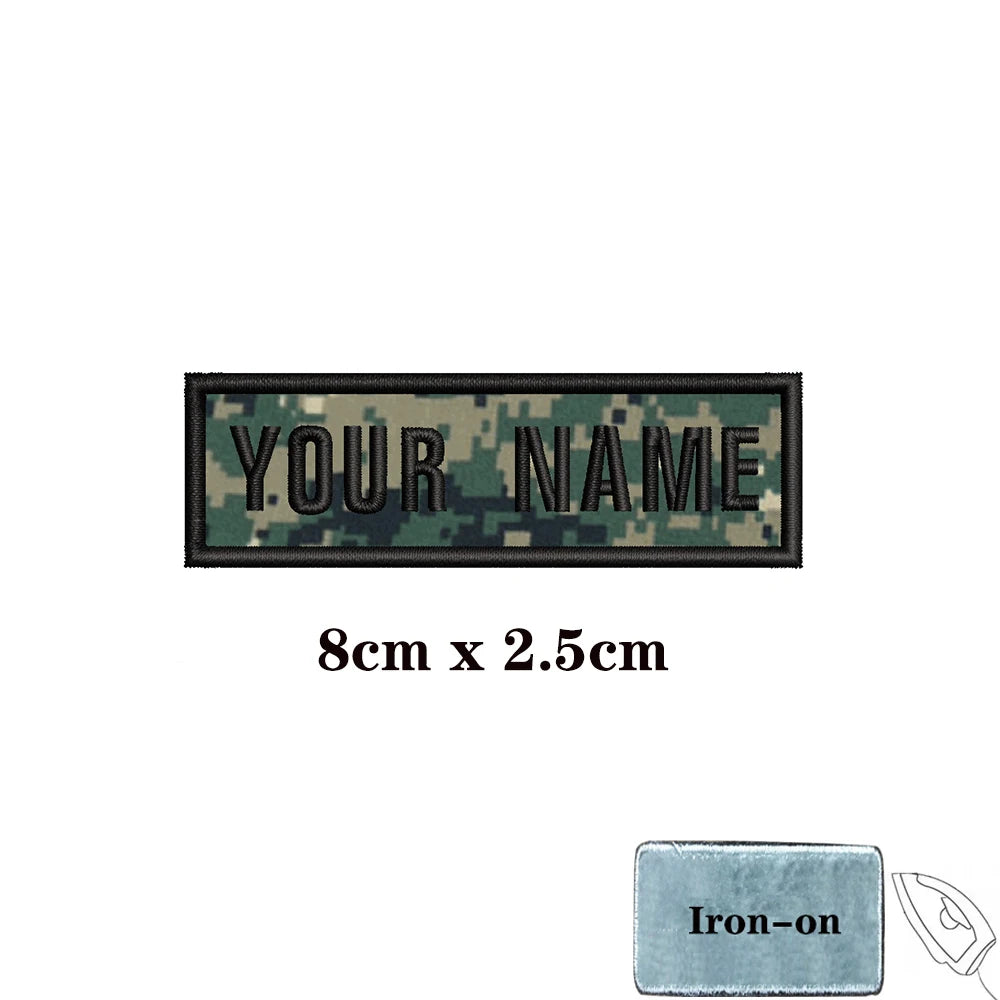1PC Custom Name Patch Stripes Badge 10X2.5CM,8X5CM,10X4CM, 8X2.5CM,12X2.5CM,15X5CM,20X7CM, Iron On Hook Loop camouflage
