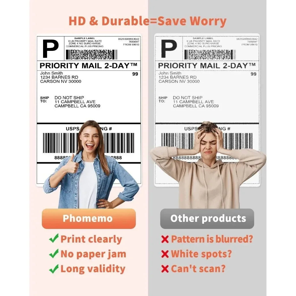 100 Sheet Phomemo A6 Size Shipping Labels 100x150mm Thermal Label Stickers Roll for PM-241BT/D520/246S Waybill Printer Labeler