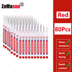 1-90Pcs Waterproof White Long Head Markers Pen 2cm Woodworking Deep Hole Marker Pens Metal Carpenter Black/Red/Blue/Green Ink