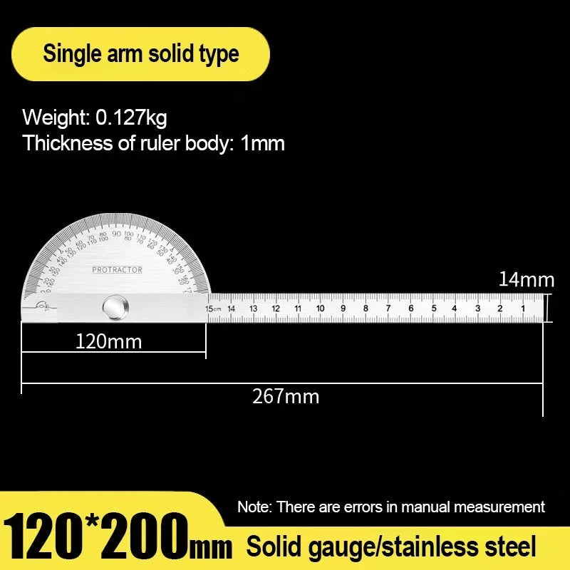 Stainless Steel Rotating Protractor 180° Angle Gauge Finder High Precision Metal Protractor Woodworking Metal Measuring Ruler