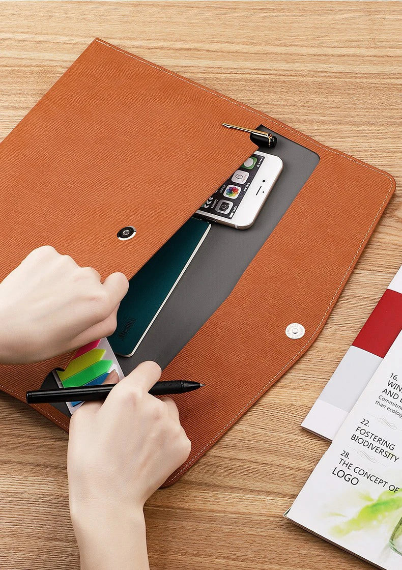Faux Leather Document Bag, Business Information Bag, A4 Folder, School and Office Supplies, Storage Bag