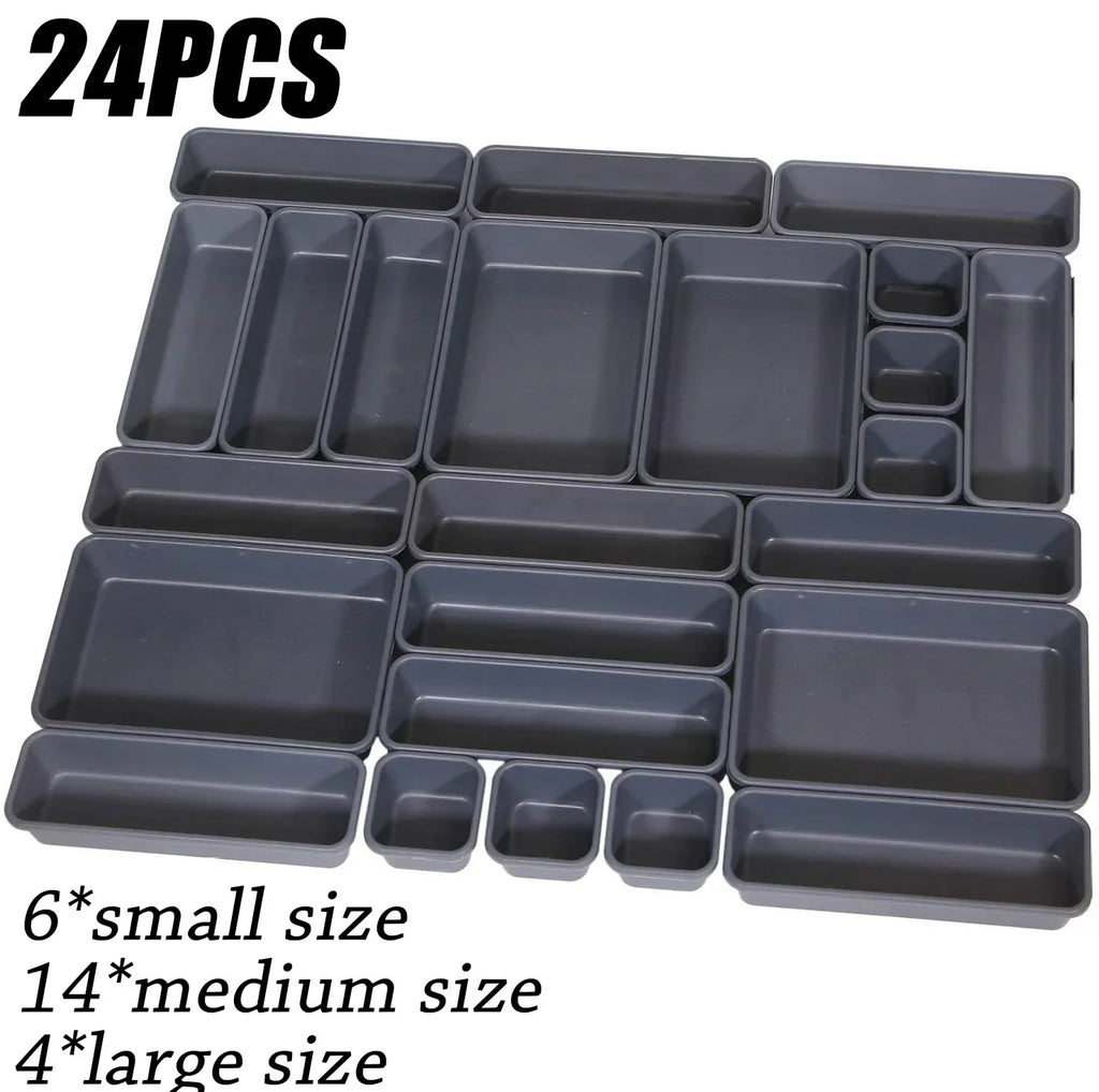 32PCS Desk Drawer Organizers 3 Size Plastic Interlocking Shallow Tool Organizer Tray Dividers Separators Storage Bins Container