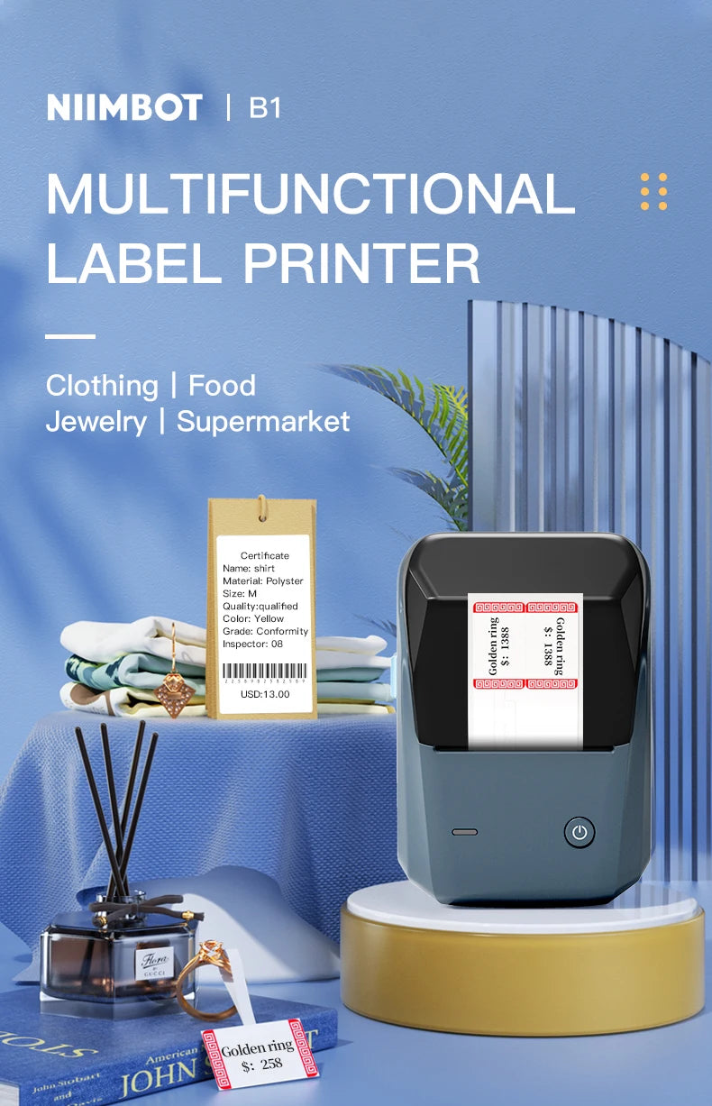 Niimbot B1 Mini Bluetooth Thermal Label Printer Portable Self-Adhesive Sticker Maker, Pocket Thermal Label Machine, Compatible With Mobile Phone & PC, Ideal For Home Office School Small Business Organization