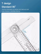 2/1pcs Multifunction Rotatable T-Square Ruler 4mm Thicken Plastic Math Line Circular Transparent Folding Geometric Drawing Ruler