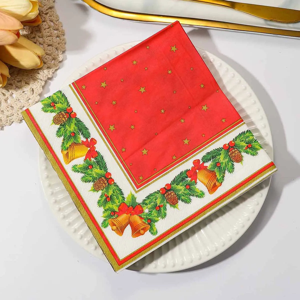 Christmas Party Napkins Disposable Dinner Serviettes Santa Claus Christmas Tree Gifts Flower Element Style Art Decoupage Napkins