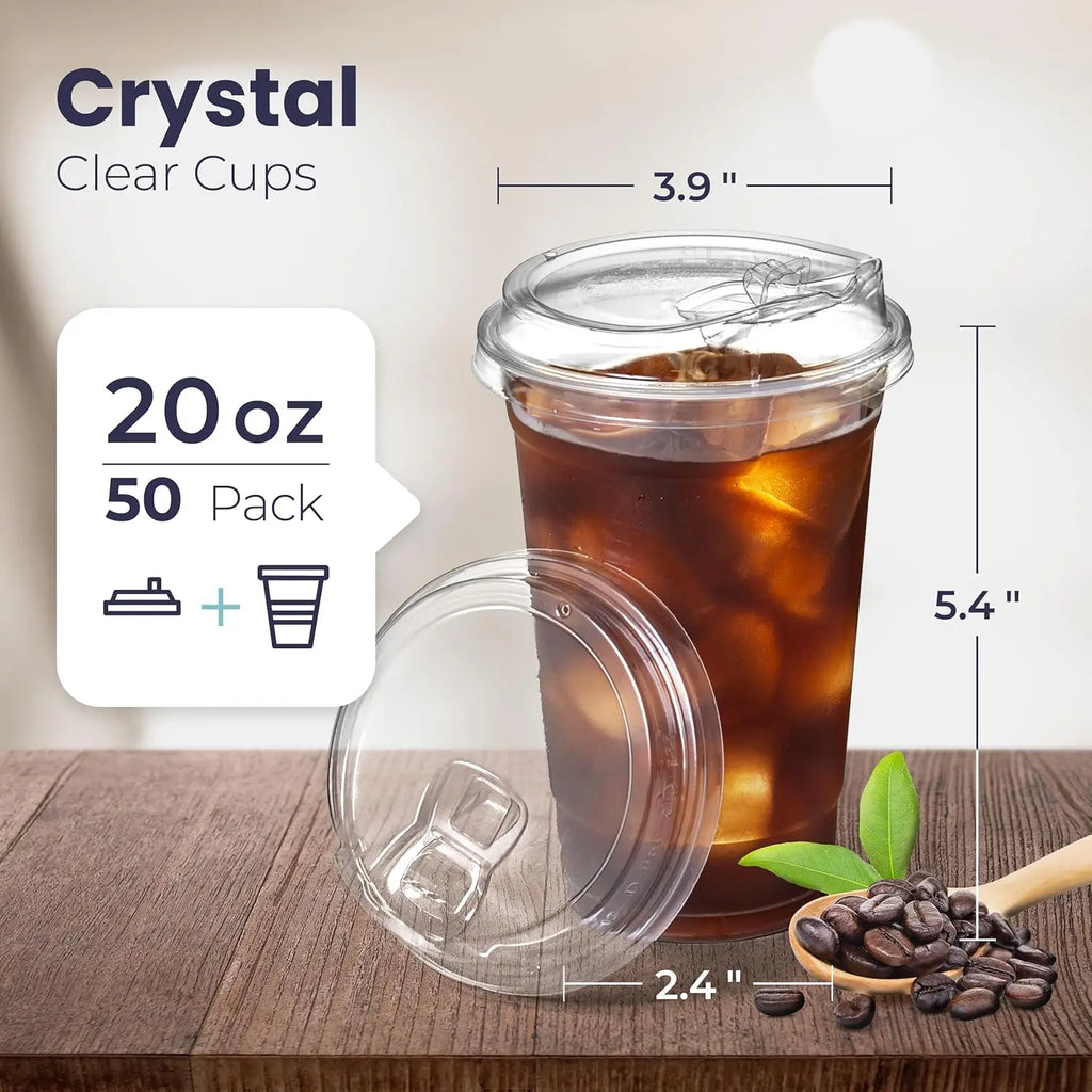 12/16/20/24oz Clear Plastic Cup with Lids 50 Set Disposable Cups for Iced Coffee or Juice Party  Smoothie Milkshake Cold Drinks
