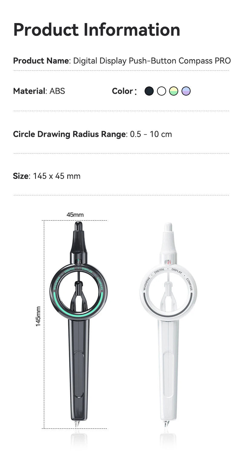 Press Student Compass Geometry Set Precision Digital Display Compass for Students Circle Drawing Gauge Tool Exam School Supplies
