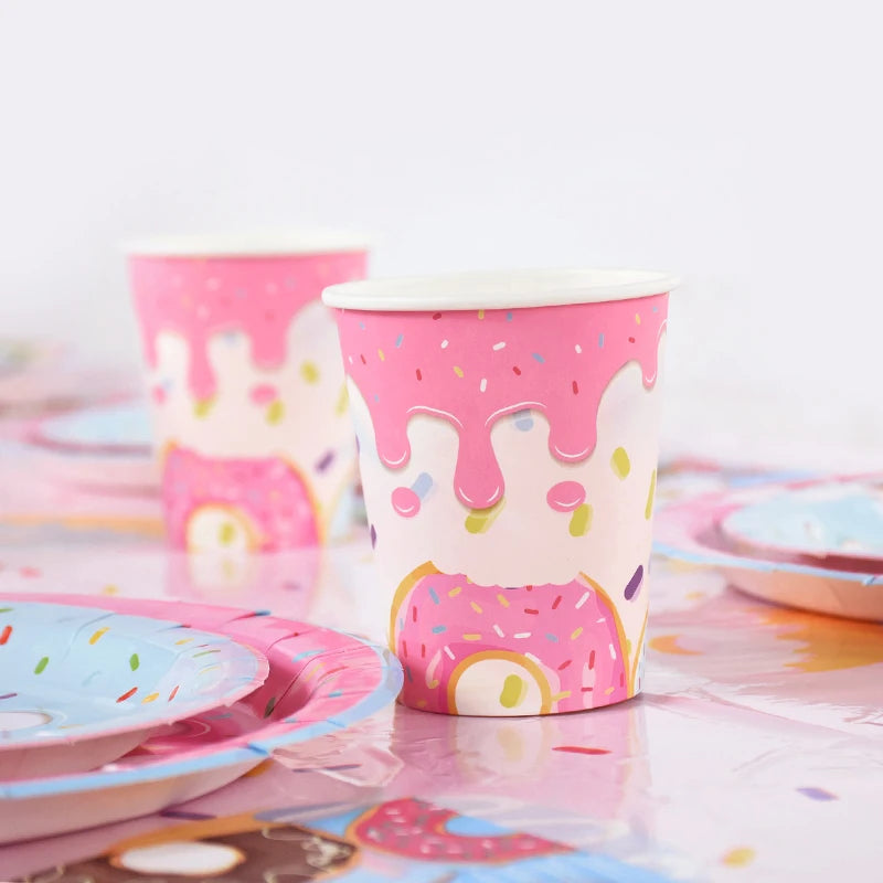 1Set Donut Party Decoration Disposable Tableware Plate Cup Napkins Candy Gift Bags Kids Baby Girl 1st Birthday Party Supplies
