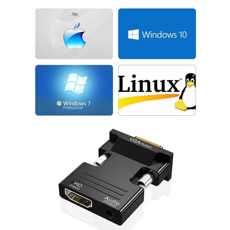 With HDMI Female to VGA Male Converter Audio Adapter Cable for Projector HD Computer Set-Top Box