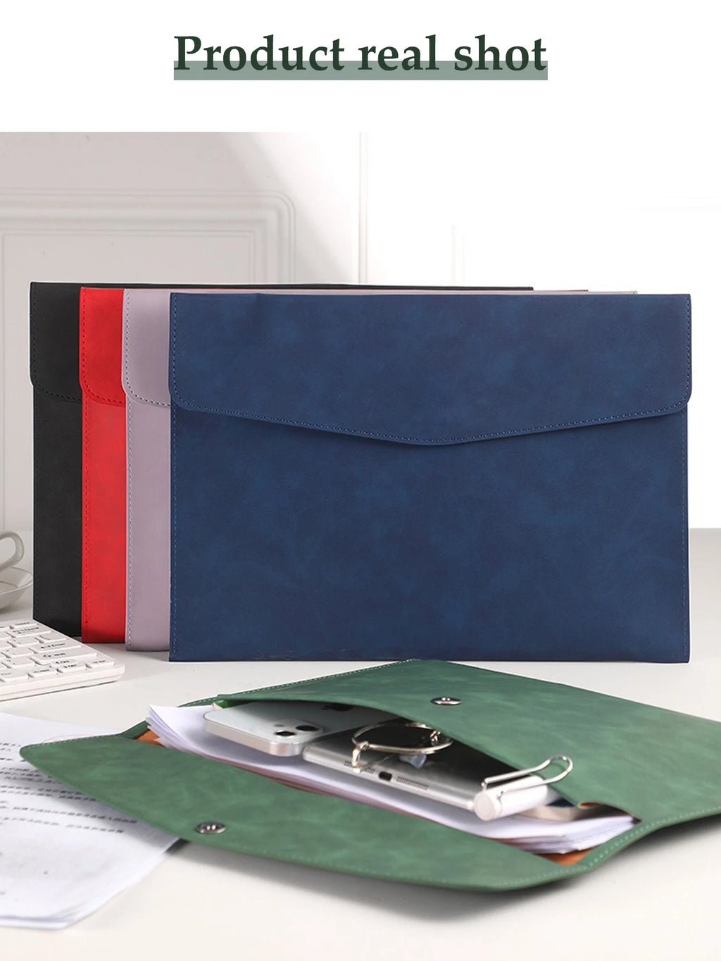 1pcs Leather A4/A5 File Bag Waterproof Wear-resistant Ultra-large Capacity Folder Business Office School File Storage Supplies