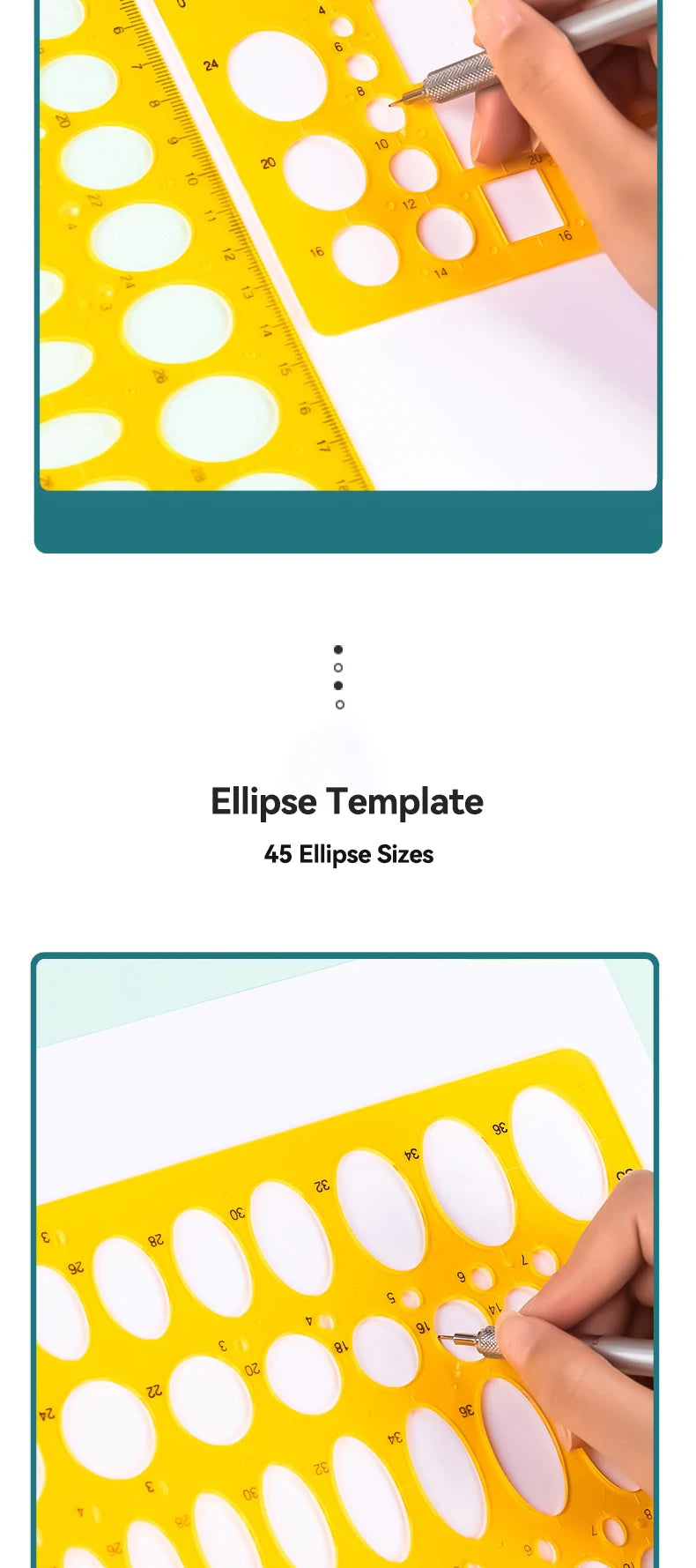 1/4Pcs Circle Template Measurement Geometry Ruler Circular Oval Drawing Template Drafting Ruler Office School Scale Drawing Tool
