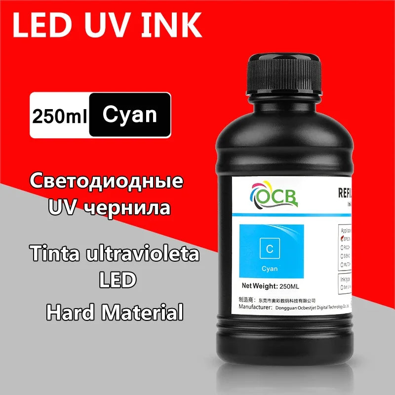 250ML Bottle LED UV Ink For Epson L800 L805 L1800 R290 R330 1390 1400 1410 UV Printer Ink UV Varnish Gloss Ink Hard INK Soft
