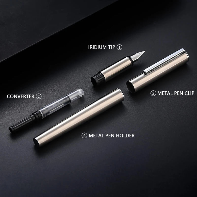 High Quality 0.38mm Extra Fine Nib Fountain Pen Stainless Steel Extremely Black Metal Business Office Writing Calligraphy Pens