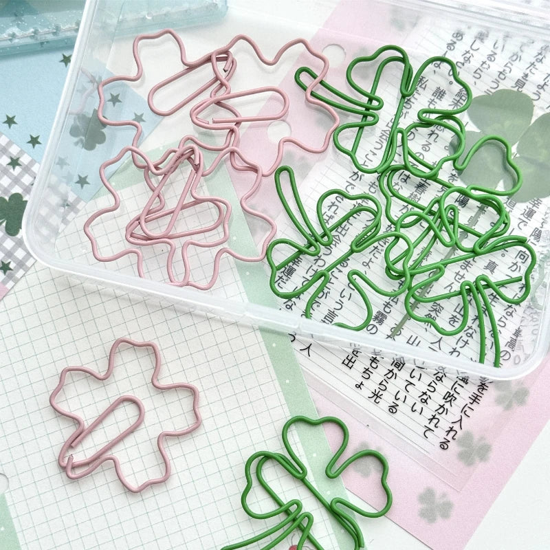 10Pc/set Ins Creative Design Clover Paper Clip Green Pink Color Scrapbook Paper Clip DIY Decor Photocard Memo Pad Fixed Clip Pin