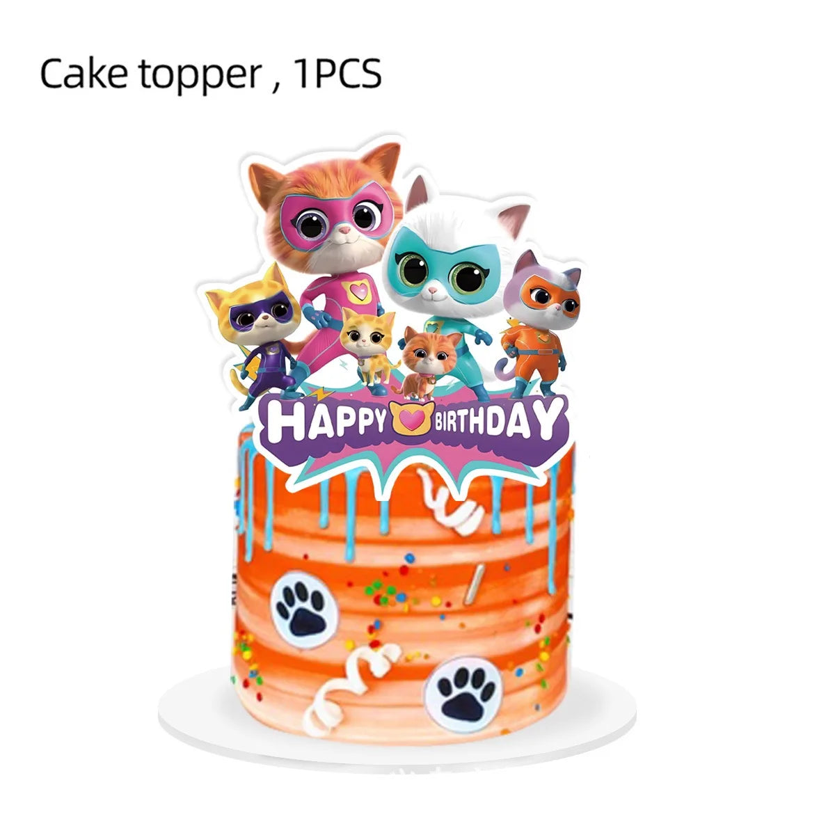 Superkitties Happy Birthday Party Decor Paw Meow Cat Super Kitties Tableware Tablecloth Plate Cup Gift Set Kid Party Supplie Toy