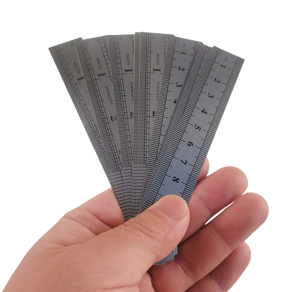 10pcs Precision Stainless Steel Rulers, 4-Inch Double-Sided Metal Rulers with Etched Markings for Teaching and Drawing