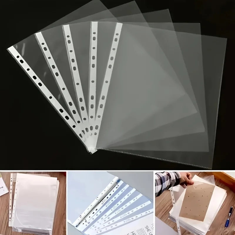 50 Heavy-Duty A4 Plastic File Folders with 11 Holes, Document Organizer, Compatible with 3-Ring Binders, Suitable for Office