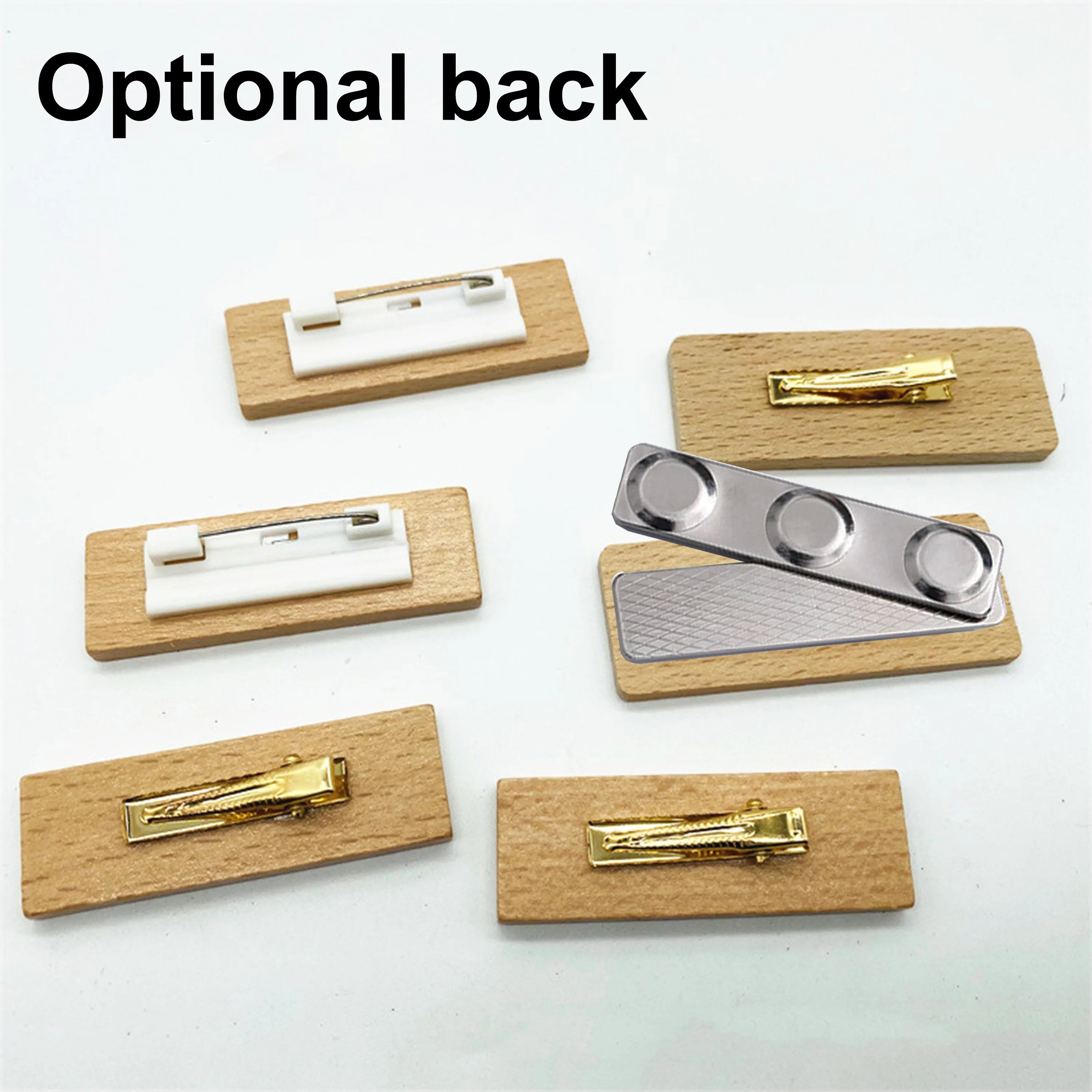 6*2/6.5*2.5 Custom Wooden Name Tag Badges  Personalized Engraved Identification with Pin or Magnetic Backing Plates for Business