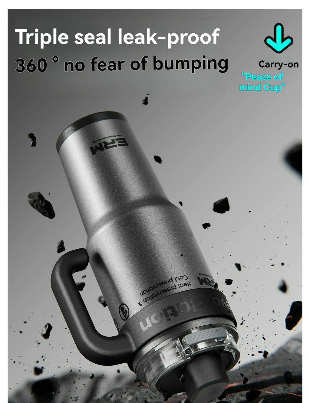 1200ML Extra Large Ceramic Tumbler Drinkware Stainless Steel Water Bottle Insulated Vacuum Flask Straw & Handle Leakproof